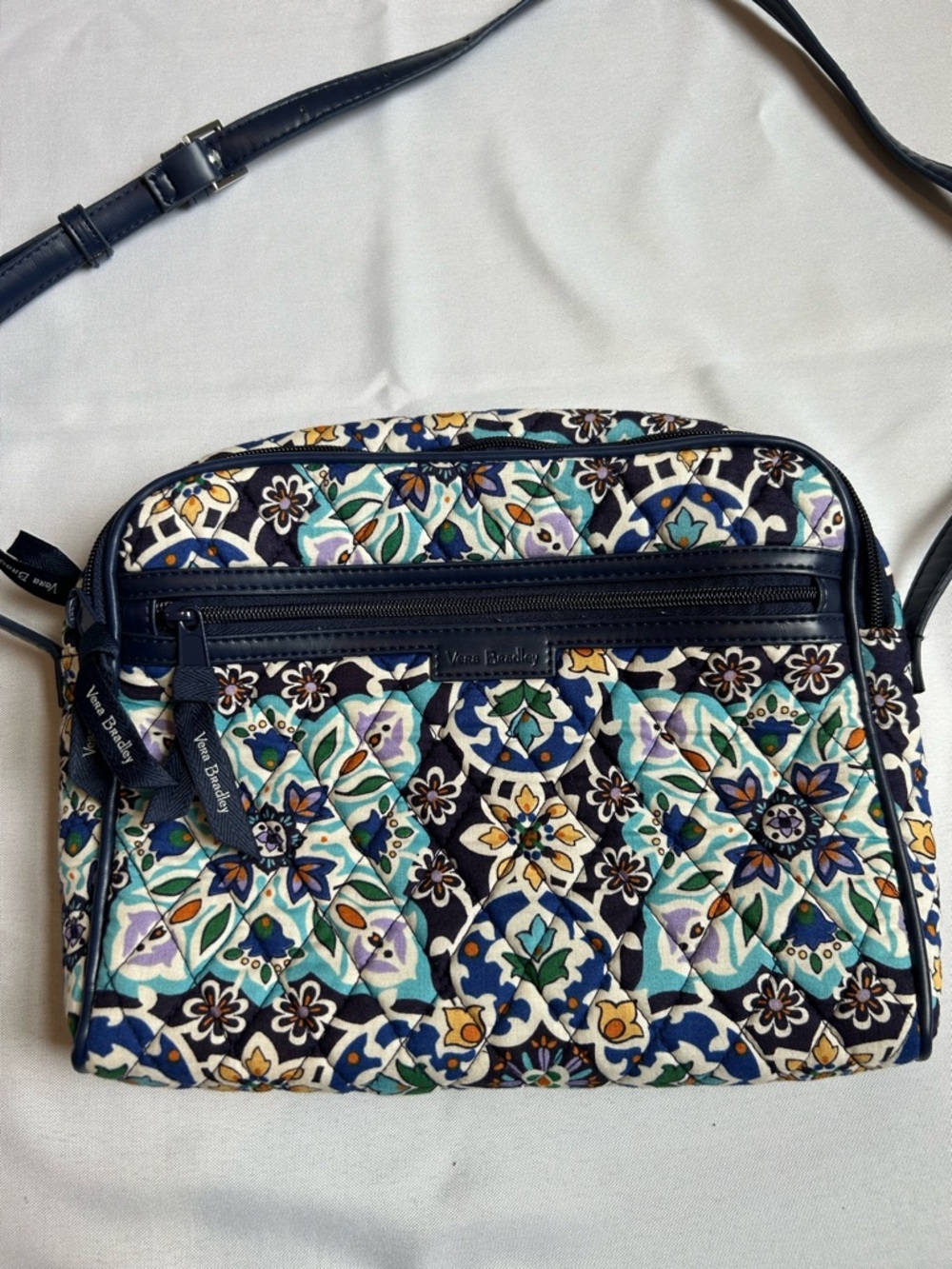 Vera Bradley Cotton Trimmed Crossbody Bag in Lisbon Medallion Cool Pattern - Picture 6 of 12